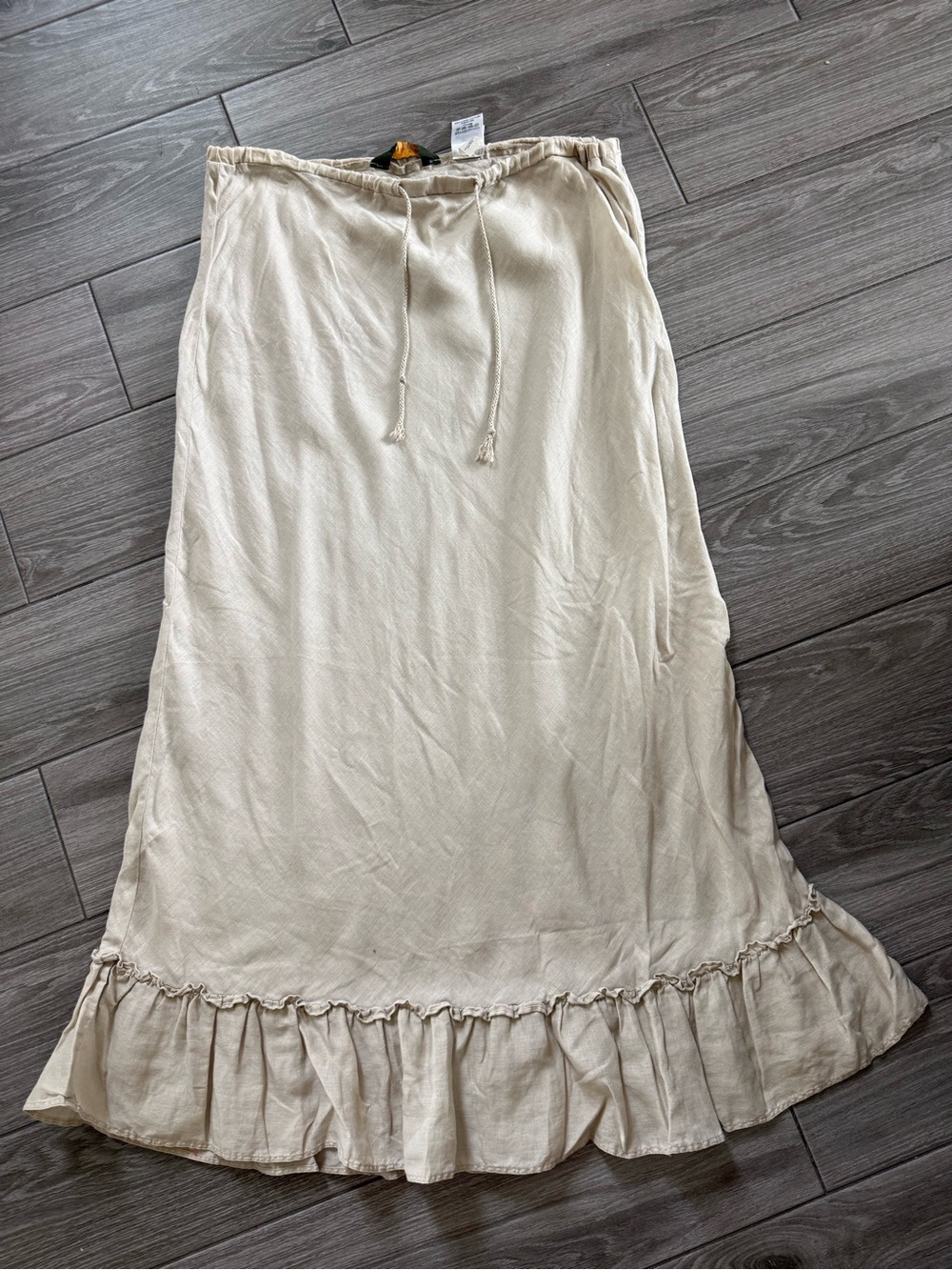 Eddie Bauer|Lagenlook Light Beige Ruffle-Hem Maxi Skirt-100% LINEN,MEDIUM•Beachy - Picture 5 of 14